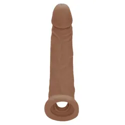 RealRock 9 Inch Classic Cock Stretchers Flesh Tan Penis Extension Sleeves, Skin Safe Rubber Enlargement Penis Extension Sleeves