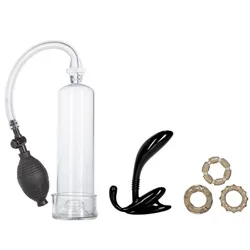 His Essential Penis Pump Kit, Plastic Black Penis Pumps Extenders And Stretchers