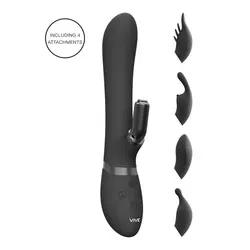 Vive Chou Double Action Interchangeable Rabbit Vibrator, Black G Spot Couples Rabbit Vibrator BDSM Toys