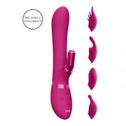 Vive Chou Double Action Interchangeable Rabbit Vibrator, Pink Classic Clitoral Couples Vibrator