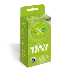 EXS Comfy Fit Ribbed and Dotted Condoms 12 Pack with Ribbed and Pleasure Enhancements