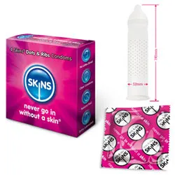 Skins Condoms Dots And Ribs 4 Pack, Waterproof Skins Ribbed And Pleasure Condoms