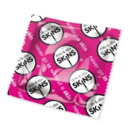 Skins Condoms Dots And Ribs x50 (Pink), Ribbed And Pleasure Skins Condoms