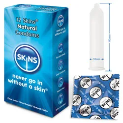 Skins Condoms Natural 12 Pack, Waterproof Skins Regular Condoms