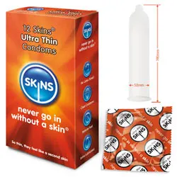 Skins Condoms Ultra Thin 12 Pack, Waterproof Skins Regular Condoms