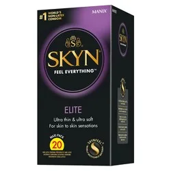 SKYN Latex Free Condoms Elite 20 Pack, Non Latex Condoms for Enhanced Comfort and Sensation