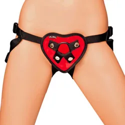 Lux Fetish Heart Strap On Harness, Nylon Red Strap On Harnesses