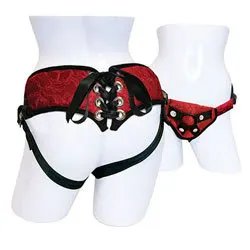 SportSheets Red Lace With Satin Corsette Strap On, for Ultimate Strap On Harnesses Experience