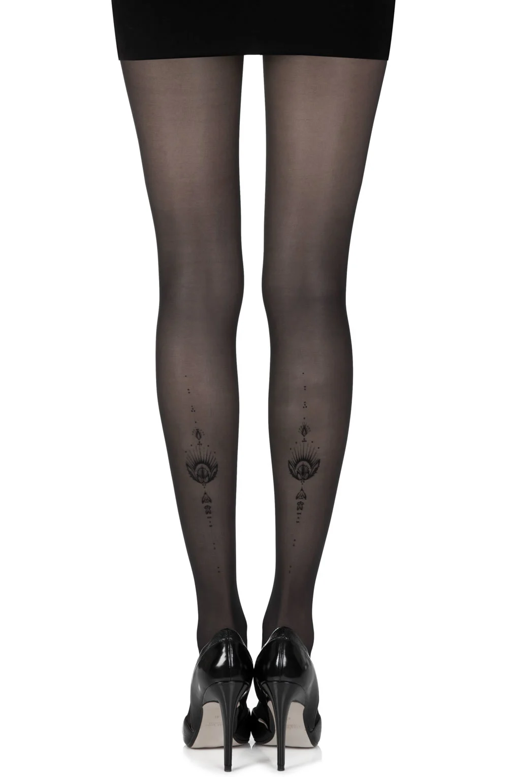 Zohara Jewel In The Night Black Sheer Print Tights