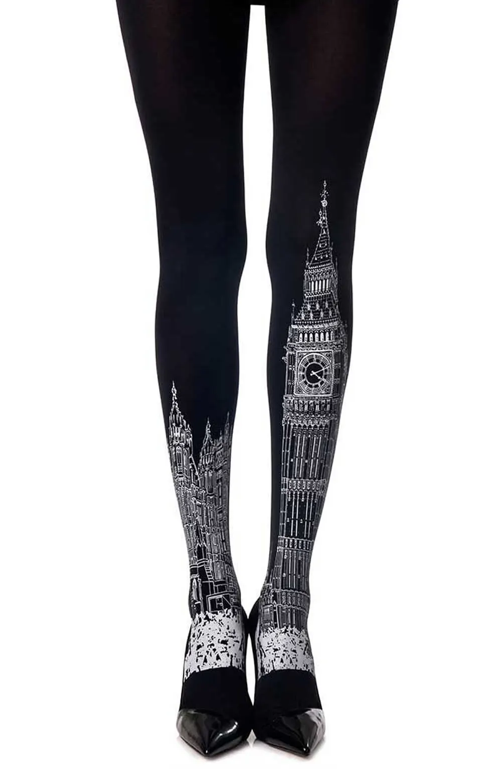 Zohara London Time Black Print Tights