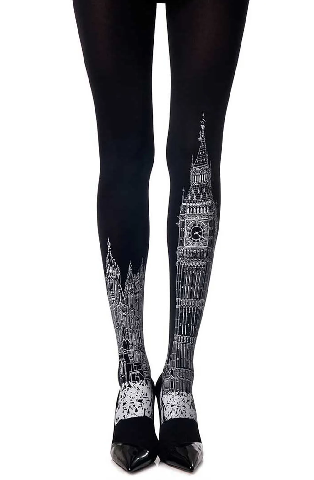 Zohara London Time Black Print Tights