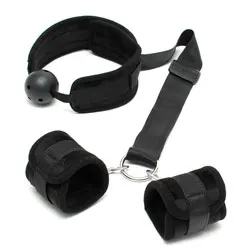 Rimba Polyester Black Vented Ball Gags, Breathable Mouth Vented Ball Gags With Cuffs