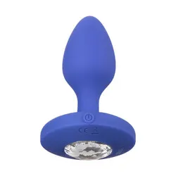 CHEEKY GEMS MEDIUM Anal Gay RECHARGEABLE VIBRATING BUTT PLUGs Sex Toy, Waterproof Blue Silicone Jeweled Vibrating Butt Plug Gay Sex Toys for Beginners