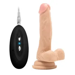RealRock 7 Inch Vibrating Realistic Cock Realistic Penis Vibrating Dildos With Scrotum, Skin Safe Rubber Flesh Pink Suction Cup Vibrating Dildos