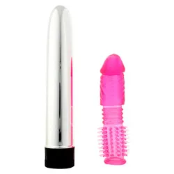 Twinz Vibrator And Sleeve Kit, Skin Safe Rubber Pink Thrusting Vibrator Kits