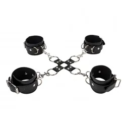 Shots Ouch Leather Hand And Leg Cuffs Wrist & Ankle Restraints, Black Wrist And Ankle Restraints